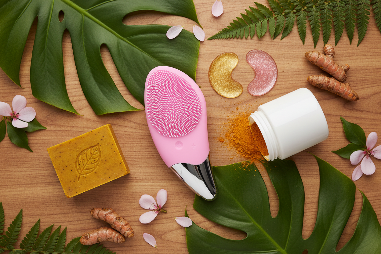 Flat lay Glow Skin brosse exacte