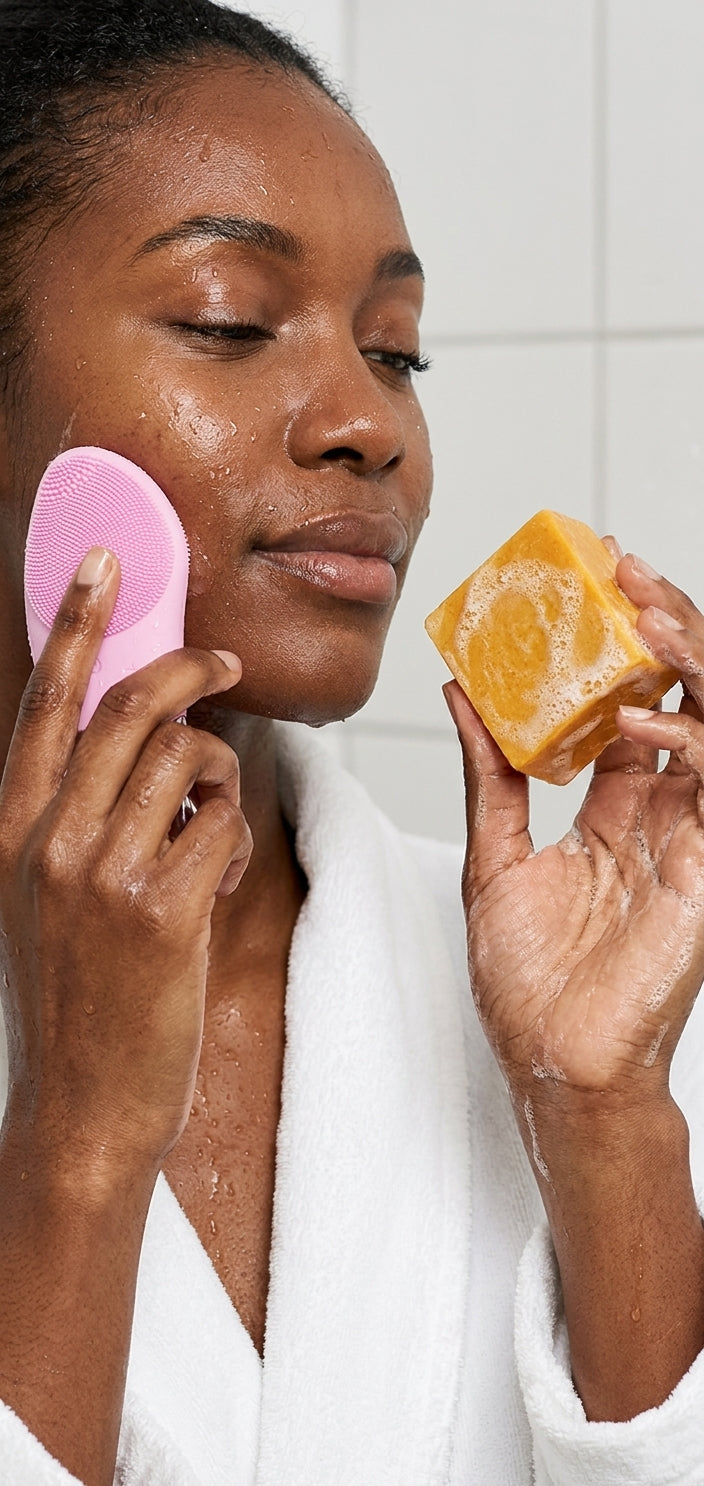 Duo Skin Glow Pro | Brosse Nettoyante Électrique + Savon Carotte & Curcuma — Routine Anti-Imperfections Complète