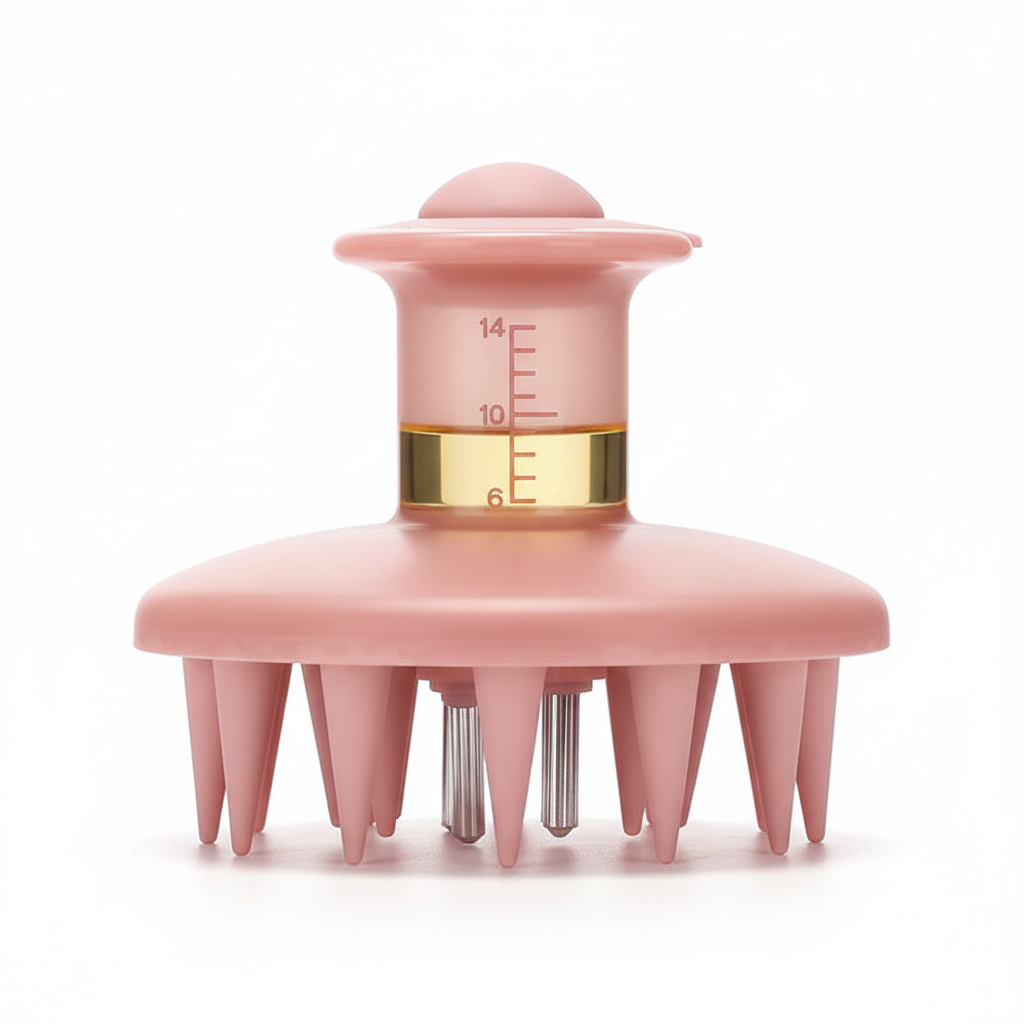 Brosse de massage capillaire rose avec réservoir central pour huile